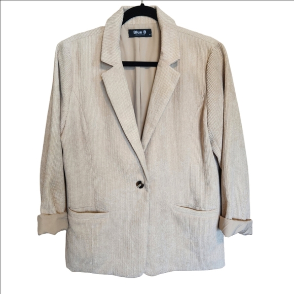 BLUE B ULTRA SOFT LIGHTWEIGHT TAN WIDE WALE CORDUROY BLAZER LINED MED LIKE NEW! - Picture 5 of 9